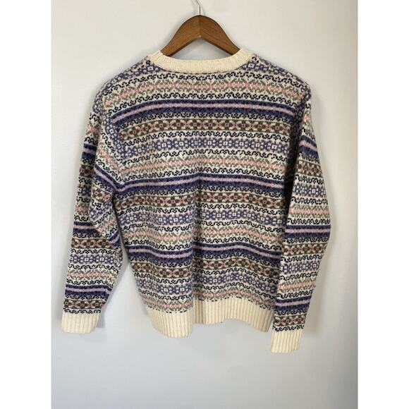 Newton Trading Co 100% Wool Shetland M North Isle Sweater Pink Blue EUC Warm Top - Picture 6 of 9